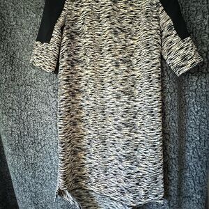 French Connection Black and Cream Long Sleeve Shift Dress